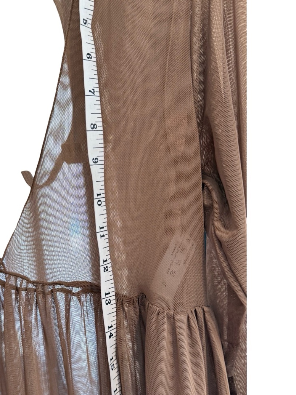 Sheer Nude Mesh Maxi Dress with Deep V and Layered Skirt - Picture 6 of 9